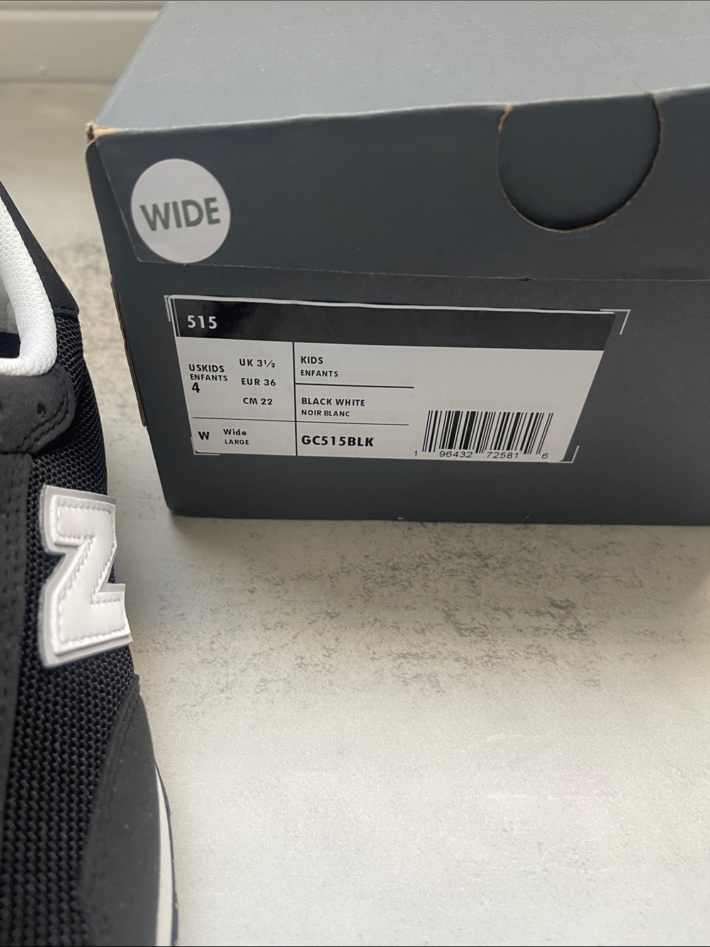 New Balance Kid’s 515 Sneakers in Black and White - Picture 2 of 8